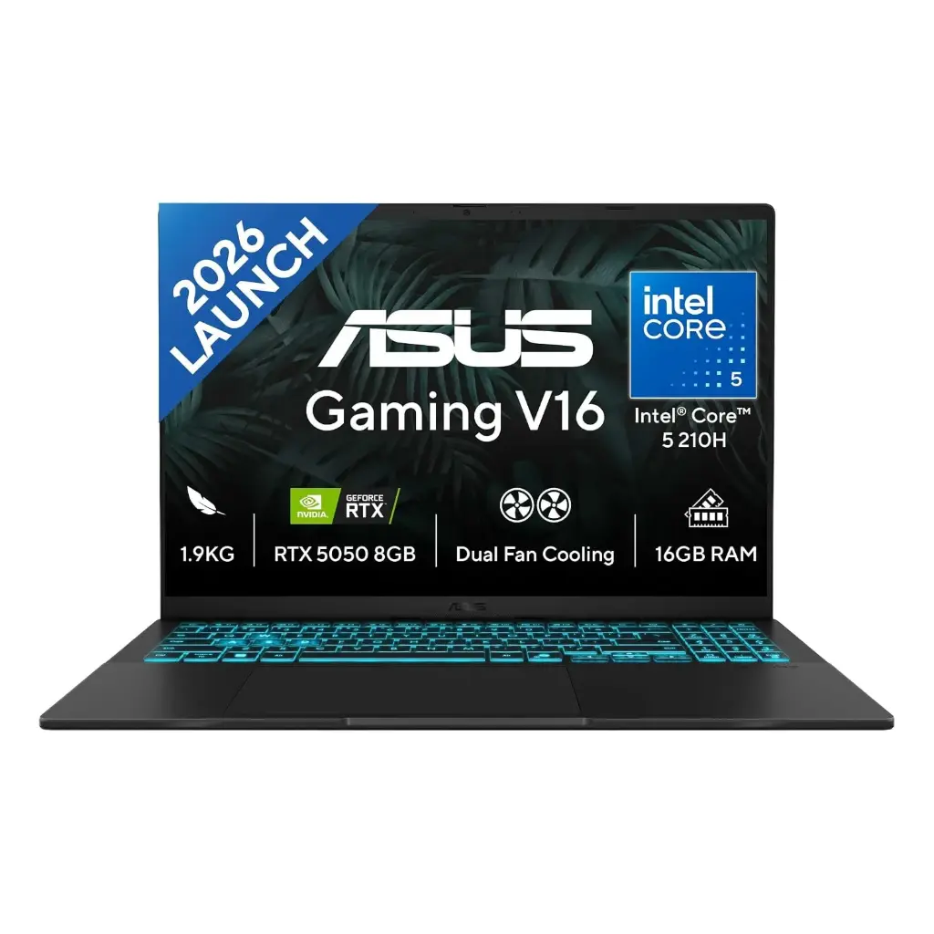 ASUS Gaming V16 V3607VH-TK154WS Gaming Laptop, Intel Core 5 210H, RTX 5050 8GB Graphics, 16GB RAM, 512GB SSD, 16-inch FHD+ 144Hz Display, Windows 11, Office 2024, Black