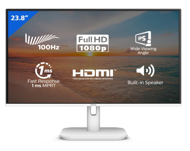 PHILIPS 24E1N1100AW 24" Full HD Monitor, 100Hz Refresh Rate, IPS Panel for Vivid Colors, 1ms Response Time, HDMI, Low Blue Mode for Reduced Eye Strain, Sleek Design, Ideal for Work and Gaming